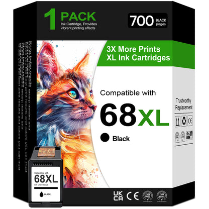 68XL 68 Ink Cartridge Compatible for 68e Ink Black High Yield for Envy 6120e 6152e 6155e 6555e Printer (1 Black)