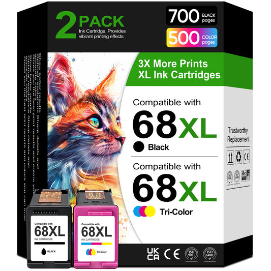 68 Ink Cartridges Compatible for HP 68 68e 68XL Ink Cartridge Combo Pack for Envy 6120e 6152e 6155e 6552e 6555e 6558e DeskJet 4322 Printer (2 Pack)
