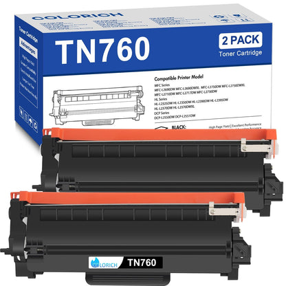 Colorich Compatible for Brother TN730 TN760 Toner Cartridge TN-730 TN-760 for HL-L2395DW MFC-L2710DW MFC-L2730 MFC-L2750DW DCP-L2550DW HL-L2390DW HL-L2370DW Printer Ink (Black, 2-Pack)