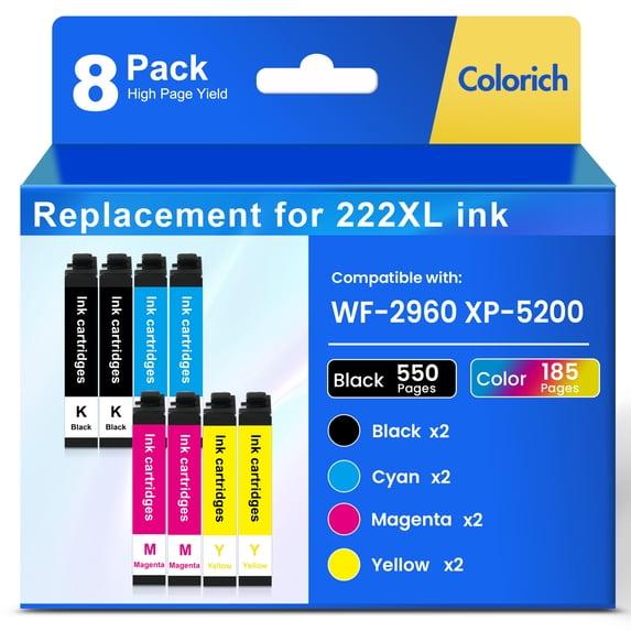 222XL Ink Cartridges 8 Pack Compatible for Epson 222XL 222 Printer Ink Combo Pack Epson Expression Home XP-5200 WorkForce Pro WF-2960 All-in-One (2 Black, 2 Cyan, 2 Magenta, 2 Yellow)