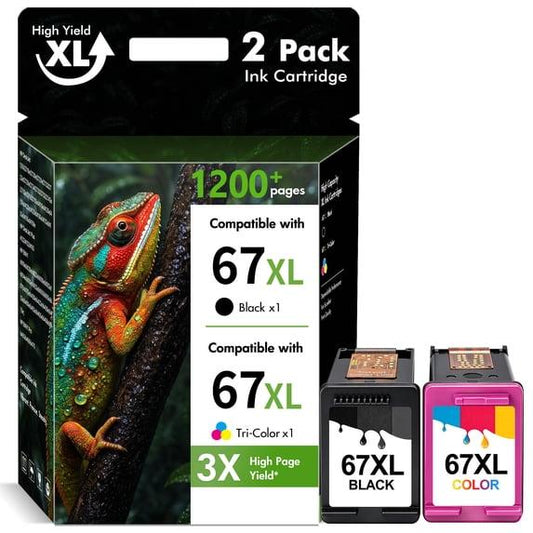 Compatible for HP 67XL 67 Ink Cartridges Combo Pack Ink 67 XL Office Jet 2755e 2855e 4155e 2700 2800e 3755 2652 Printer Ink 67 Black, Tri-color