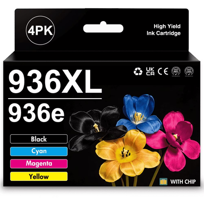 936e HP Ink Compatible for HP 936 Ink Cartridges 4 Pack With Chip Combo OfficeJet Pro 9730e 9130b 9125e 9120e 9130 9135e 9122e 9128e 9110b 9120b 9130e High Yield Printer Ink